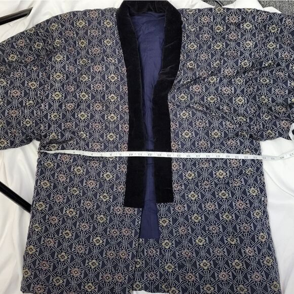 VINTAGE Japanese navy blue floral boro cloth padded kimono with‎ velvet collar - Picture 8 of 9